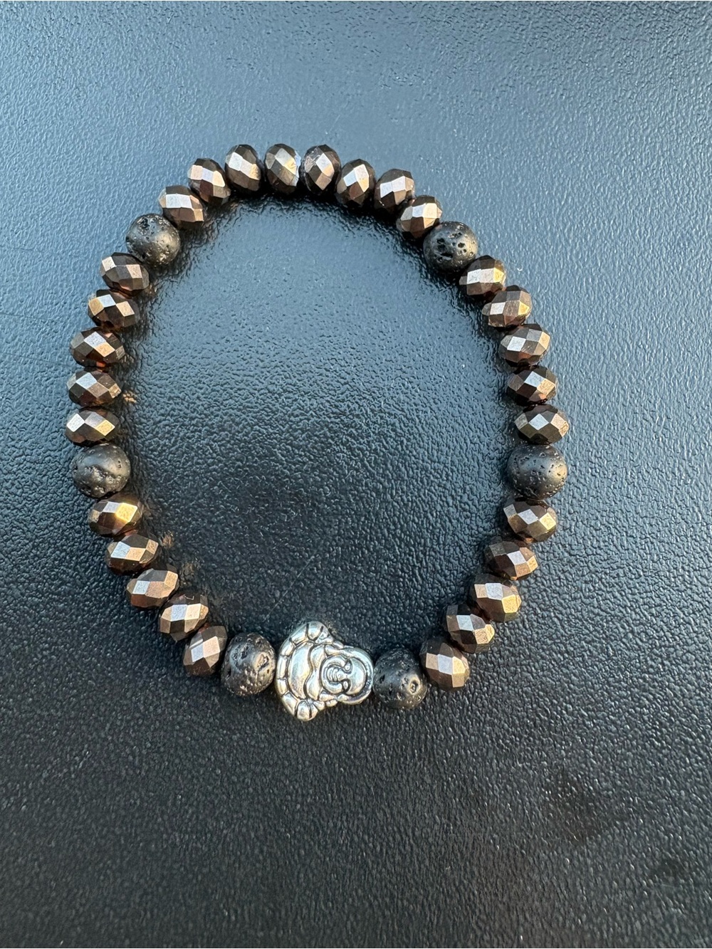 Black & Metallic Beaded Rose Stretch Bracelet